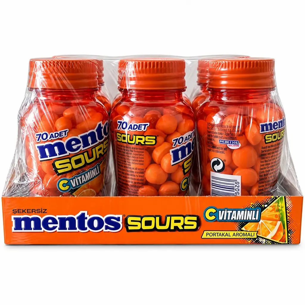 Mentos Sours Portakal Aromalı C Vitaminli Tablet Şekerleme 49 g x 6 Adet