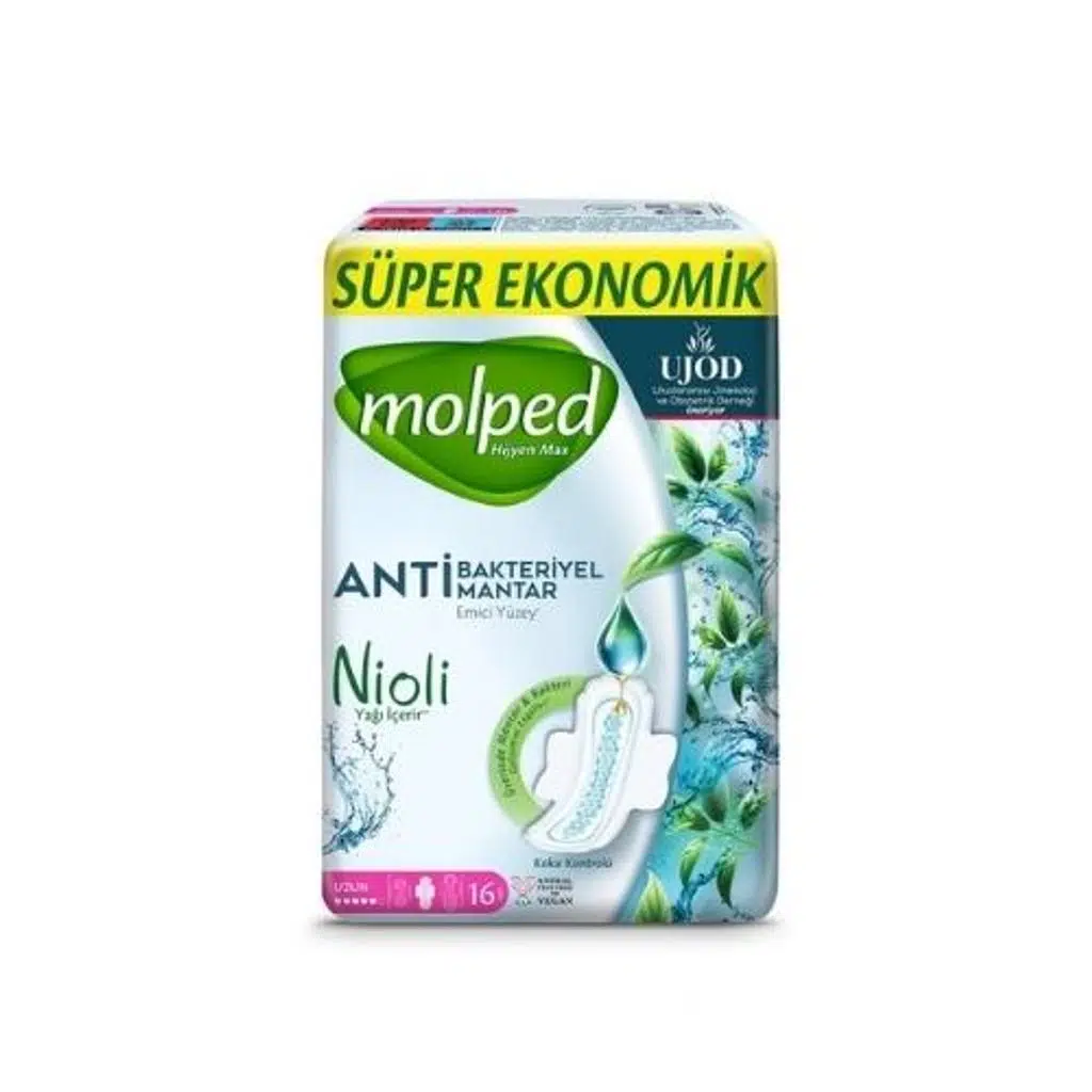 Molped Hijyen Max Anti Bakteriyel Mantar Emici Yüzey Kadın Pedi Uzun 16 lı